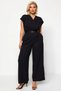 Women's Double Breasted Collar Short Sleeve Woven Fabric Plain Patterned Long Length Regular Fit Jumpsuit Modern - 5