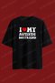 I Love My Boyfriend Printed Oversized Black Lover T-Shirt - 2