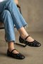Women's Black Metal Ring Detailed Buckle Leather Ballerinas 1cm Byndsk303 - 3