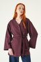 Plum Belted Wide Sleeve Kimono 3068A - 2