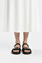 Black Genuine Leather Metal Buckle Detailed Sole Soft Leather Ankle Strap Women's Sandals - 2