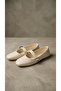 Women's Cream Buckled Patent Leather 1 cm Mary Janes Ballet Flats BYNDSHR04 - 5