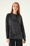 Black Patterned Crew Neck Blouse 8363A - 2