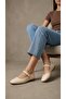 Women's Cream Buckled Patent Leather 1 cm Mary Janes Ballet Flats BYNDSHR04 - 4