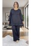 Skirt with Guepure Detail at the Bottom, Circular Necklace Bluse, Elastic Waist Pants, Plus Size, Two-Piece Set - 2