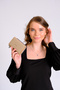 Women's Mink 6 Card + 1 ID Compartment Embossed Printed Vegan Wallet with Snap and Zipper Closure - 6