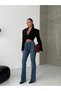 High Waist Classic Blue Flared Women's Denim Pants - 4