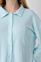 Luna Rib Knit Blue Long Sleeve Shirt Collar Women's Pajama Set - 4