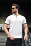 Men's White Polo Collar Zippered T-Shirt 6876 - 2