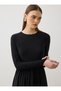 Sandy Fabric Hijab Dress with Corset Detail at the Waist - Black - - 2