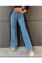 Medium Blue Power Lycra Super High Waist Loose Jeans Palazzo Trousers - 3