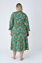 Women's Plus Size Cotton Modal Fabric Zipper Patterned Dress / Green - Yellow 8040 - 8