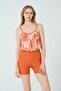 Ruffled Strappy Shorts Swimsuit 2 Piece Both Halter Neck and Regular Straps Orange Swimsuit - 4