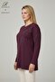 Women's Burgundy Leaf Patterned Stoned Slit Embroidered Lycra Viscose Mother Combed Cotton Blouse - 2
