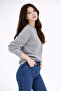 Gray Crew Neck Oversize Women's Knitwear Sweater - 4