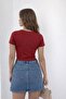 Women's Crew Neck and Waist Drawstring Sandy Fabric Short Sleeve Blouse - 4