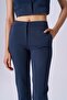 Women's High Waist Slim Comfortable Navy Blue Trousers - 2