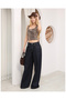 Women's Dark Navy Blue Low Waist Baggy Jean Trousers Wide Leg Loose Fit Lycra-Free Denim - 4