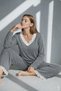 Women's V-Neck and Leg Lace Detailed Long Sleeve Pajama Set
