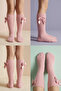 Girls' Pink Ribbed Knee-Length School Socks with Ribbon Bow - 4