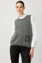 Women's Crew Neck Pocket and Collar Color Crocheted Wool Sweater