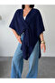 Women's Navy Blue Front Detailed Poncho Cardigan - 4