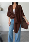Women's Brown Front Detailed Poncho Cardigan - 2