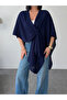 Women's Navy Blue Front Detailed Poncho Cardigan - 2