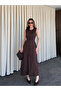 Brown Buttoned Belted Gabardine Dress - 5002