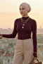 Burgundy Finger-Looped Women's Bodysuit – Stretchy Fabric - 6