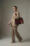 Ivora Knotted Handle Scarf Detailed Rectangular Tote Shoulder Bag Burgundy - 7