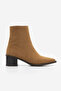 Women's Pointed Toe Stitching Detailed Thick Heeled Boots Vorsis Tan Suede - 3