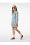 Long Sleeve Shirt Collar Pocket Belted Denim Dress - 2