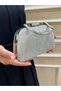 Women's Silvery Handle Detailed Chain Long Strap Evening Dress Bag - 6
