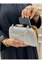 Women's Silvery Handle Detailed Chain Long Strap Evening Dress Bag - 7