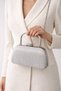 Women's Silvery Handle Detailed Chain Long Strap Evening Dress Bag - 3