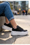 Genuine Leather High Sole Lace up Women's Sneaker Shoes Black