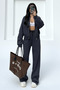 Women's Winter 3 Thread Ç piped Palazzo Bomber Cardigan Tracksuit Set