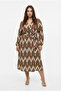 Wrapped Fabric Waist-Sitting Patterned Dress 2Xl-6Xl