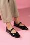 Allegra Black Wrinkled Patent Leather Ballerinas with Nickel Ring Buckle Belt Band - 4