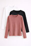 Women's Long Sleeve Cotton Basic Slim Fit 3-Piece Blouse
