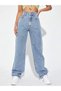 Edna 90's Navy Blue Lycra Super High Waist Loose Jean Trousers - 4