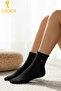 Cotton Women's Elasticless Black Ruffled Seamless Socks 3-Piece / Non-Marking / Non-Tightening Socks - 3