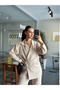 Double-Breasted Collar Waist Tie Linen Suit - Beige - 3