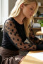 Women's Black Round Neck Tulle Sleeve Blouse Arm-26K001093 - 2