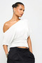 Waist-Tied Boat Neck Wide Sleeve Natural Viscose Blouse
