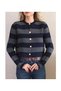 Women's Gray Navy Blue Striped Gold Buttoned Crop Knitwear Cardigan - Akg1353 - 5