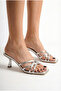 Women's Special Design Thin Cross-Strapped Thin Heeled Metallic Silver Evening Dress Slippers - 6