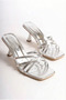 Women's Special Design Metallic Silver Thin Cross-Strapped Thin Heeled Evening Dress Slippers