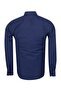 Men's Navy Blue Button down Collar Pocket Slim and Regular Fit Cotton Woven Long Sleeve Shirt - 2